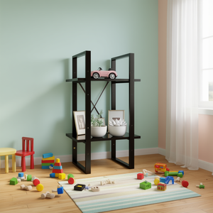 Black 2 Tier Engineered Wood <b>Book</b> <b>Cabinet</b> Minimalist Kids Furniture - Product Image 2