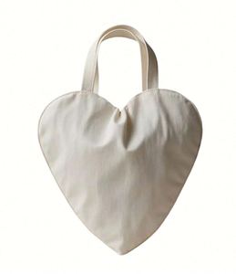 High Quality Customization <b>Printed</b> Nature Color Eco-friendly <b>Large</b> Capacity Reusable Heavy Canvas Tote Bag with Heart Shape - Product Image 3