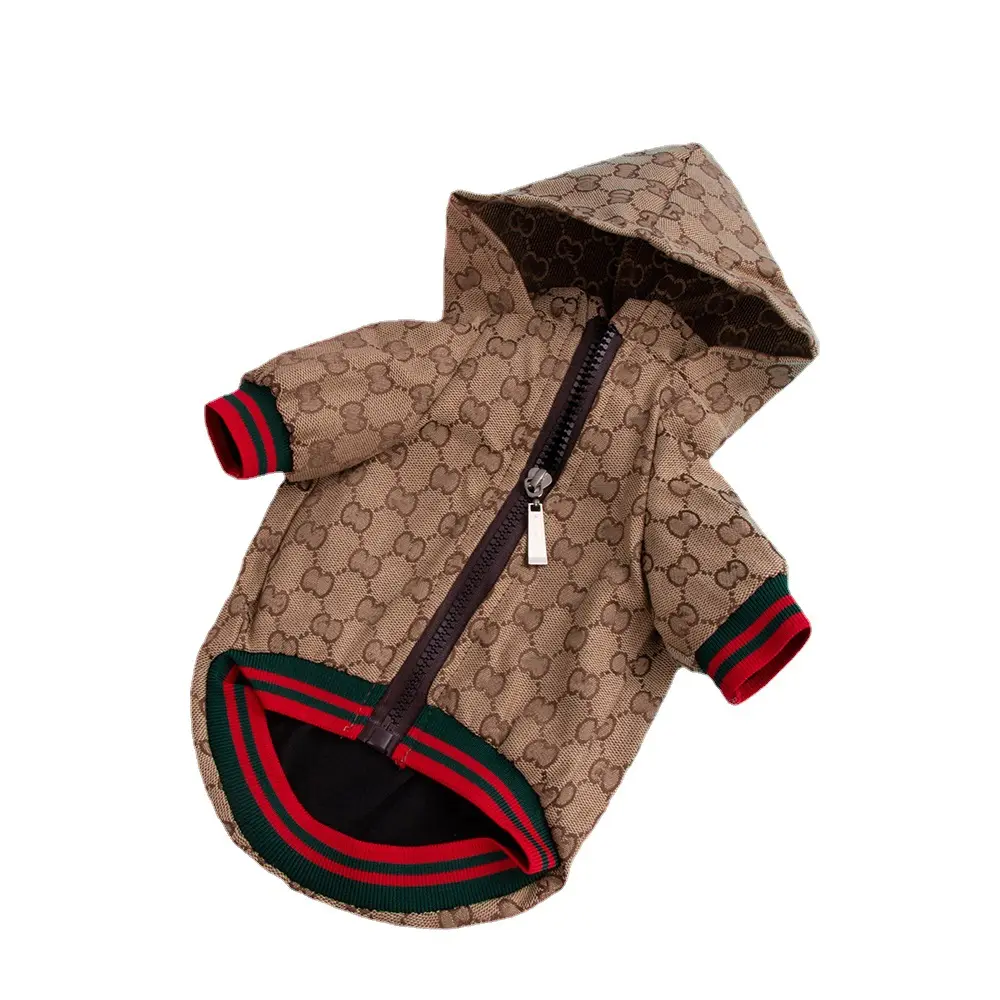 Printed Pink Brown Pet Dog Jacket Coat with Lining Zipper Branded Design Clothes Hoodie for Cats Dogs