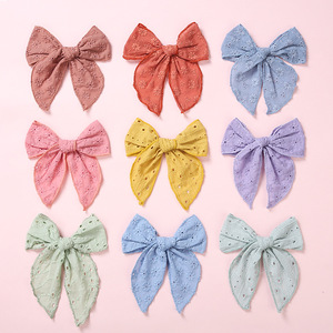Pinces <span class=keywords><strong>à</strong></span> cheveux en coton et lin, faites <span class=keywords><strong>à</strong></span> la main, pour bébé fille, nœud papillon, grande taille, dentelle brodée, fleur, Clips pour cheveux de bébé - Product Image 4