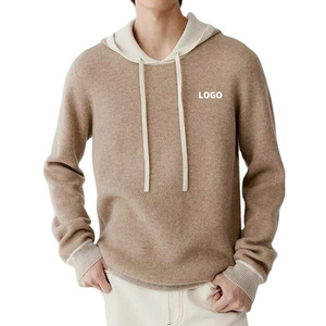 Sudadera con Capucha de Punto para <span class=keywords><strong>Hombre</strong></span>, Color Bronceado, con Parches en los Codos en Color Crema, Sudadera con Capucha de Lana Tejida, Sudadera Vintage Melange - Product Image 1
