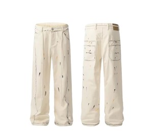 Pantalones Vaqueros Blancos para Hombre DiZNEW, Estilo Urbano, con Salpicaduras de Pintura Coloridas, Pantalones de Carpintero con Doble Rodilla y Pierna Recta - Product Image 1