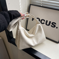 Tas Selempang Wanita Bertekstur Kapasitas Besar; Tas Bahu Minimalis Stylish Kasual Serbaguna untuk Musim Panas