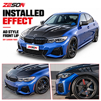 Lip Bumper Depan Model AD Serat Karbon Asli untuk BMW Seri 3 G20 G28 LCI M340i 330i 2022-2025 Splitter Depan 3 Bagian Kit