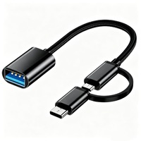 Câble adaptateur OTG Type-C mâle vers Micro USB mâle, lecteur flash USB à noyau en cuivre pour smartphones, ordinateurs, tablettes, noir, 15,5 cm