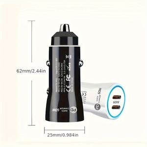 Cargador Rápido <span class=keywords><strong>para</strong></span> Auto de 60W, PD USB-C, Doble Puerto Tipo C, Encendedor de Cigarrillos, Cargador <span class=keywords><strong>para</strong></span> Teléfono Móvil, 12V-30V, Certificado FCC, CE, Rosh, Universal - Product Image 3