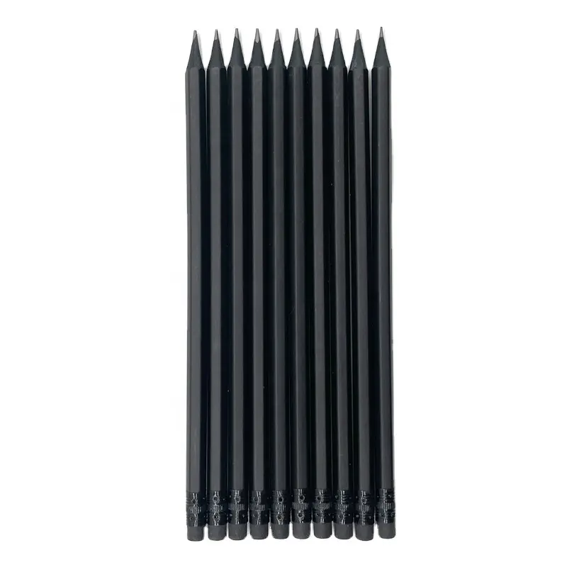 Crayon noir personnalisé de forme hexagonale avec logo d'hôtel crayon charbon de bois avec gomme pour cadeau