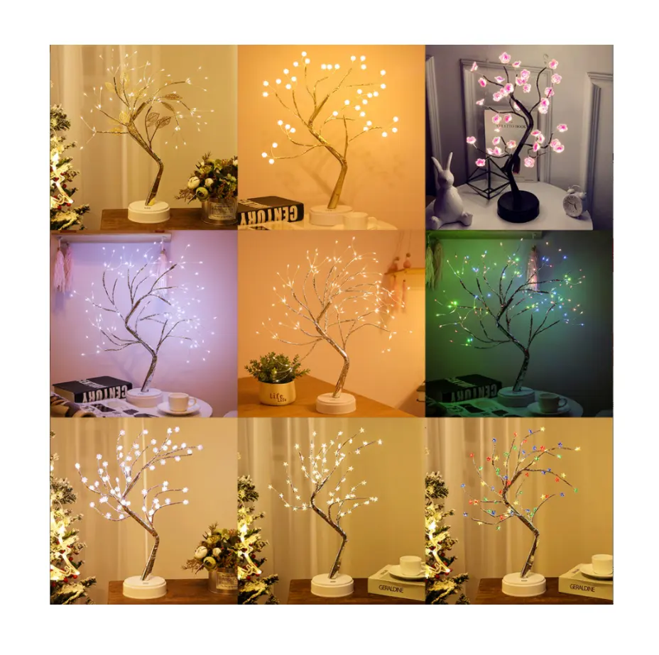 Luz Led para árbol de hadas, lámpara con batería, Usb, ramas de plata artificiales, alambre de cobre, árbol de hadas, 108