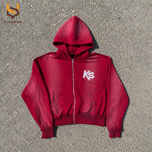 Custom Heavyweight Boxy Fit hoodie <b>Vintage</b> Distressed Embroidered 100% Cotton <b>French</b> Terry Acid Washed Reverse Stitching Hoodie - Product Image 3