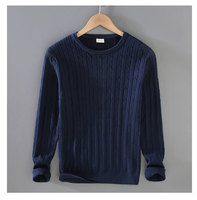 Pull en coton ras du cou pour homme de haute qualité, couleur unie, tricoté décontracté pour l'hiver, anti-plis, design torsadé ajusté, grandes tailles