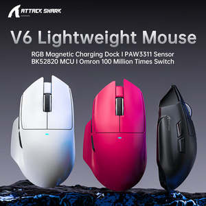 V6 Lightweight Gaming <b>Mouse</b> Tri Mode Wireless Rechargeable PAW3311 Sensor RGB Magnetic Charging Dock for Desktop Laptop - Product Image 1