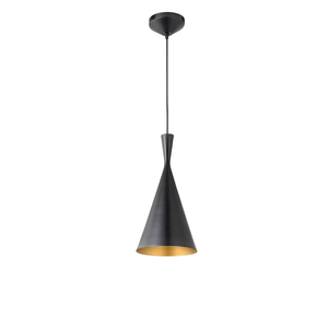 Lampe suspendue en métal noir de style nordique de luxe, finition poudrée, forme conique moderne, pour table à manger, îlot de cuisine, chambre à coucher - Product Image 1