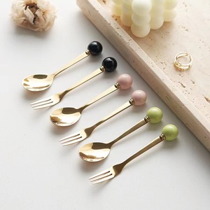 Vente chaude En Acier Inoxydable Mini Or Cuillère À <span class=keywords><strong>Thé</strong></span> En Céramique Boule Poignée Cuillère À Café Et Cuillère À Fruits Fourchette - Product Image 5