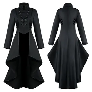 Women Medieval Victorian Halloween Costume Tuxedo Tailcoat Gothic Steampunk Trench Irregular Hem Vintage Dress Outfit Coat