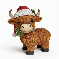 Figur Hewan Natal Resin Kustom Sapi Highland Anak Sapi Skotlandia Dekorasi Rumah Suasana Natal Alat Peraga Foto Hadiah Liburan