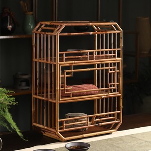 Bamboo Tea Cabinet Three Layer Display <b>Rack</b> For Living Room Bedroom Office Storage Shelf - Product Image 3