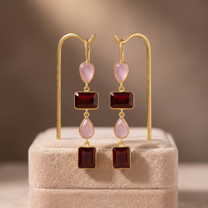 Boucles d'oreilles clous en alliage de laiton faites à la main avec pierres précieuses, plaquées rhodium, style bohème tendance - Product Image 2