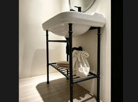 Meuble de salle de bain vintage noir mat pour suites d'hôtel, meuble-lavabo à cadre métallique, console de vanité de style transitionnel avec pieds en acier inoxydable 304