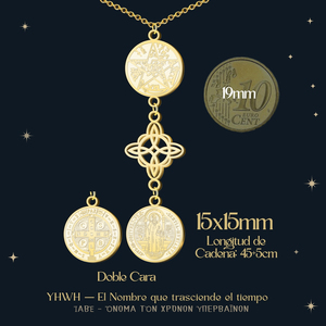 Collana in acciaio inox Tetragramton oro con nodo della strega e Saint Benedict portafortuna e protezione collana amuleto - Product Image 3