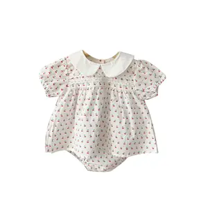 Summer Korean version of flower baby short-sleeved two-piece set small cherry children split shorts girl harsuit infant jumpsuit