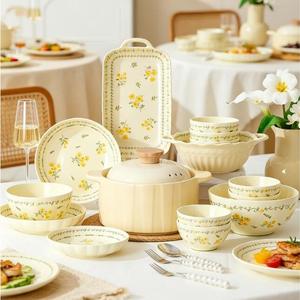 Hand Painted Flower Plate and Porcelain Bowl Dish <b>Set</b> Drinkware Ceramic Mug Eco-Friendly Pastoral Style Ceramic <b>Dinnerware</b> - Product Image 4