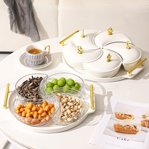 Plat à collation et assiette à fruits moderne de style crème luxe léger pour salon, avec verre lune et assiette décorative pour la maison - Product Image 1