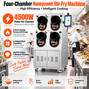 Robot de cuisson électrique commercial en acier inoxydable à quatre chambres en nid d'abeille, 4500W par chambre, avec écran tactile numérique pour la cuisson à la wok - Product Image 5