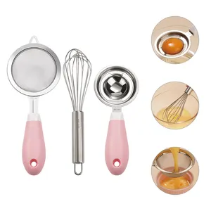 3Pcs Passoires de cuisine en acier inoxydable à mailles fines Batteur à oeufs Fouet Filtre à oeufs Séparateur de jaune pour outils de cuisson