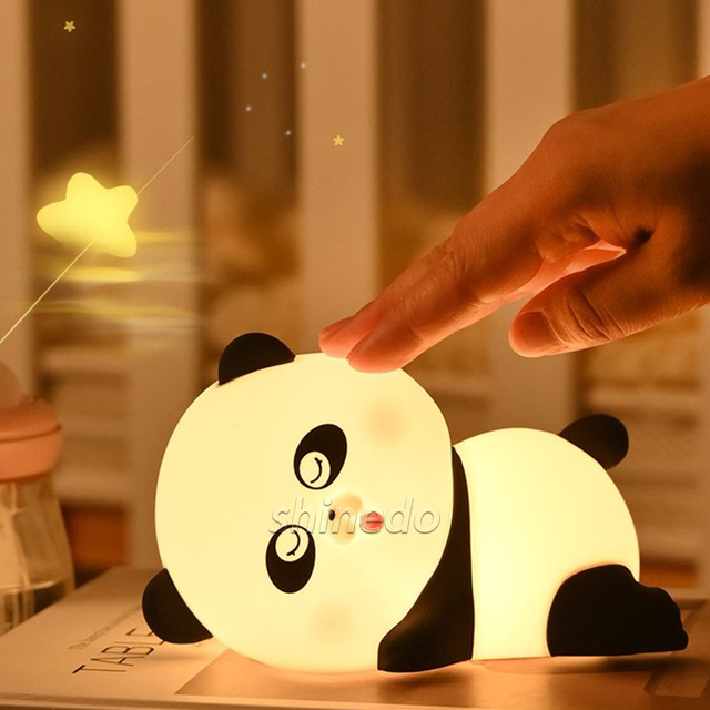 LED Cute Panda Night Lights for Kid Dimmable 7 Colors Bedroom Pat Light Rechargeable Touch Soft Silicone Baby Night Light