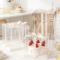 Boîte de présentation carrée transparente en PET personnalisée avec couvercle, conteneur transparent haut pour mariage, anniversaire, pâtisserie