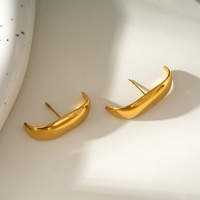 Pendientes de Acero Inoxidable Chapados en Oro de 18K ONYSS - Joyería Antioxidante - Pendientes en Forma de C - Estilo Femenino