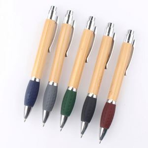 Wholesale Promotional Custom Logo Bamboo Ballpoint <b>Pen</b> With Color Rubber Metal Clip Printing Laser Advertising for Stationery - Product Image 1