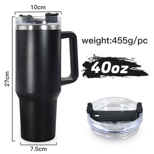 الأكثر مبيعًا كوب مطلي بالمسحوق 40 أونصة بمقبض مخصص 40 أونصة مزدوج الجدار فراغ مع مقبض وقش - Product Image 2