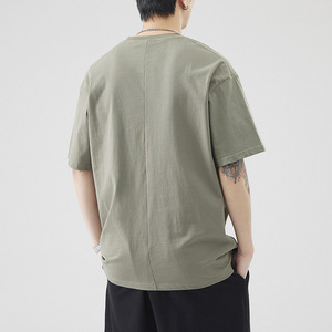 2025 Nueva camiseta de verano fina transpirable de algodón puro de 5 puntos, una camiseta suelta e informal de bolsillo pesado para hombres - Product Image 2