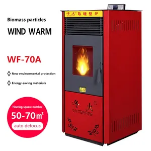 Cerobong Asap Gratis Kompor Pelet 7kW Masukan Otomatis Kompor Pellet Wiseway Kaca