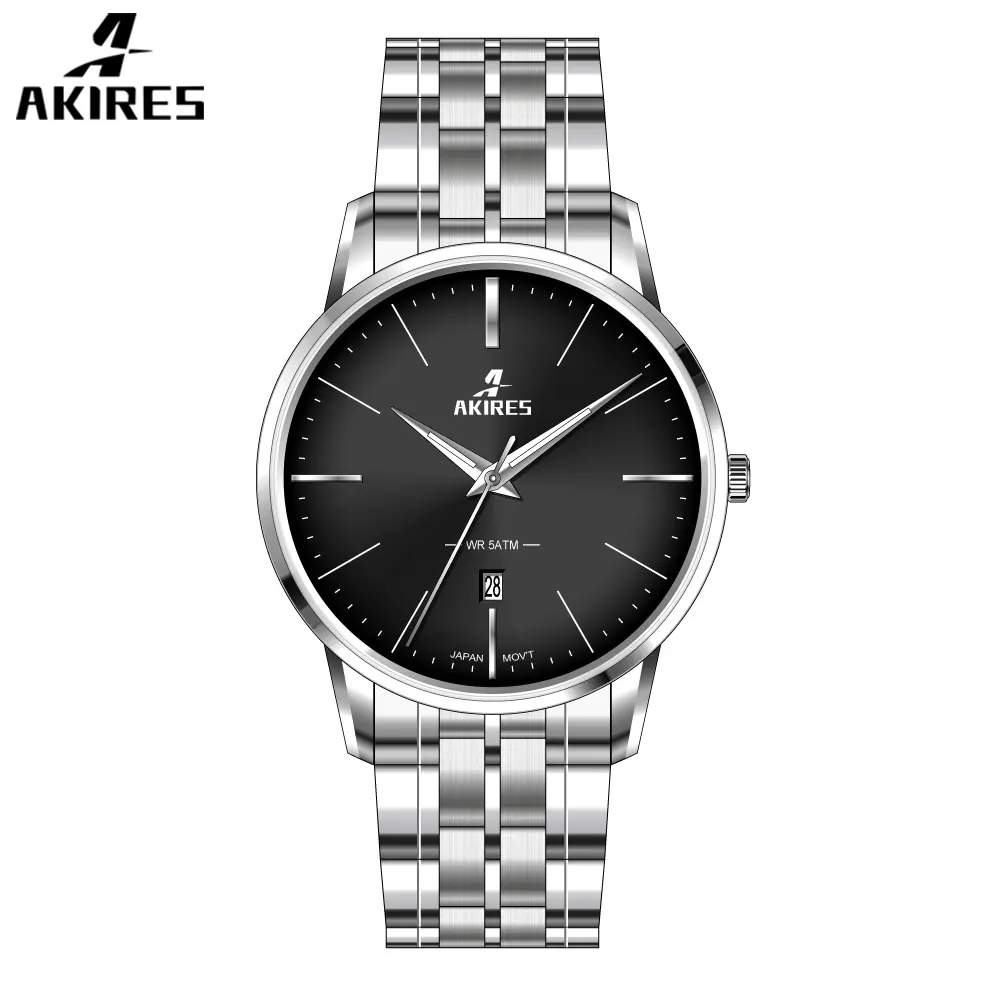 OEM Custom Logo Private Label Silver White Sport Mens Fashion Water Resistant Movement Stainless Steel Gold Quartz Watch
