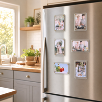 Cadre photo magnétique carré décoratif en acrylique pour réfrigérateur - Décoration d'intérieur double face étanche avec aimant intégré pour réfrigérateur