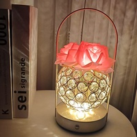 Lampe de table créative en verre cristal en forme de rose, de luxe, à piles, à commande tactile, décorative, cadeau pour