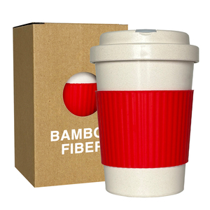 Tasse en fibre de bambou écologique de 12oz avec caoutchouc lavable au lave-vaisselle pour le café chaud, les boissons et le thé en beige personnalisé - Product Image 6