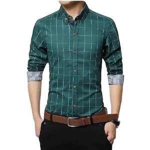 เดรสเชิ้ตแฟชั่นทรงสลิมฟิตสำหรับผู้ชายเสื้อเชิ้ตลายทางลำลองออกแบบใหม่ล่าสุด - Product Image 1