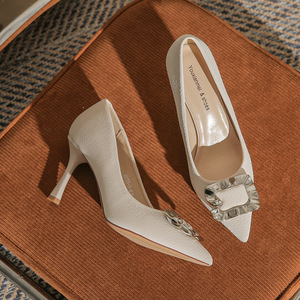 รองเท้าส้นสูงหัวแหลมรองเท้าส้นเข็มหนังกลับทรงสูง5ซม.-8ซม. แบบหัวเข็มขัดแบบทางการเทรนด์แฟชั่นแข็งแรง - Product Image 3