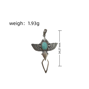 Set Vintage in Argento 925 con Pendenti a Forma di Spada, Croce e Ala in Turchese Naturale, Collana con Corda, Gioielli Raffinati con Pietra Autentica e Piuma, Unisex - Product Image 2