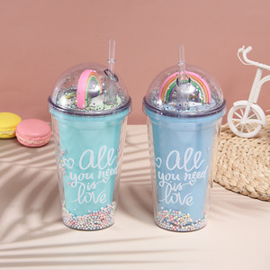 Bicchiere in Plastica Personalizzato con Coperchio e Cannuccia, Copertura Arcobaleno, Bicchieri a Doppia Parete per Bevande Fredde - Product Image 5
