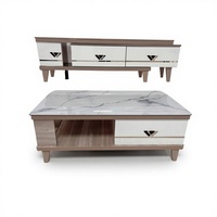 Table basse moderne en panneaux de pierre et cadre en bois, meuble de salon multifonctionnel avec rangement, table à thé et meuble TV combinés, style moderne