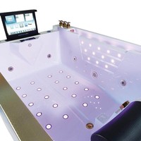 Baignoire en acrylique à double encastrement avec télévision, lumières colorées, panneau de commande des bulles, design en D, robinet inclus