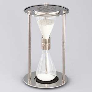 Sablier moderne fait main avec sable blanc et métal pour mariage, anniversaire, hôtel, bureau, décoration de la maison, cadeau - Product Image 1