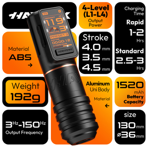 Machine à tatouer sans fil à entraînement direct HAWINK, <span class=keywords><strong>stylo</strong></span> à tatouer rechargeable, batteries remplaçables avec deux poignées de différents poids - Product Image 6