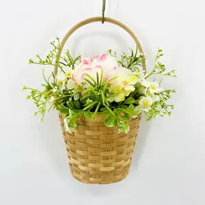 from china wall hanging decor Artificial Bonsai flowers green plants with basket used for home/wedding wall decoration