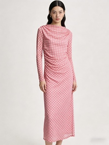 Buy Pink Polka Dot Dress Women Half-Sleeve Style | Alibaba.com