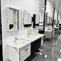 Шкаф для хранения в ванной комнате с раковиной, оптовая продажа, современные настенные шкафы с раковиной, белые зеркальные настенные шкафы из стекла, 3 года